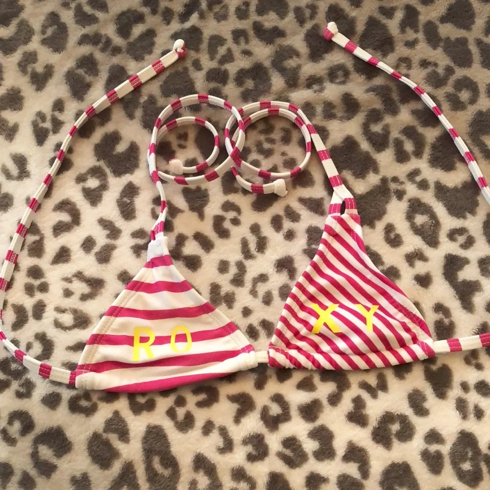 Roxy Girls Triangle String Bikini in Raspberry Pink Stripe Size 5